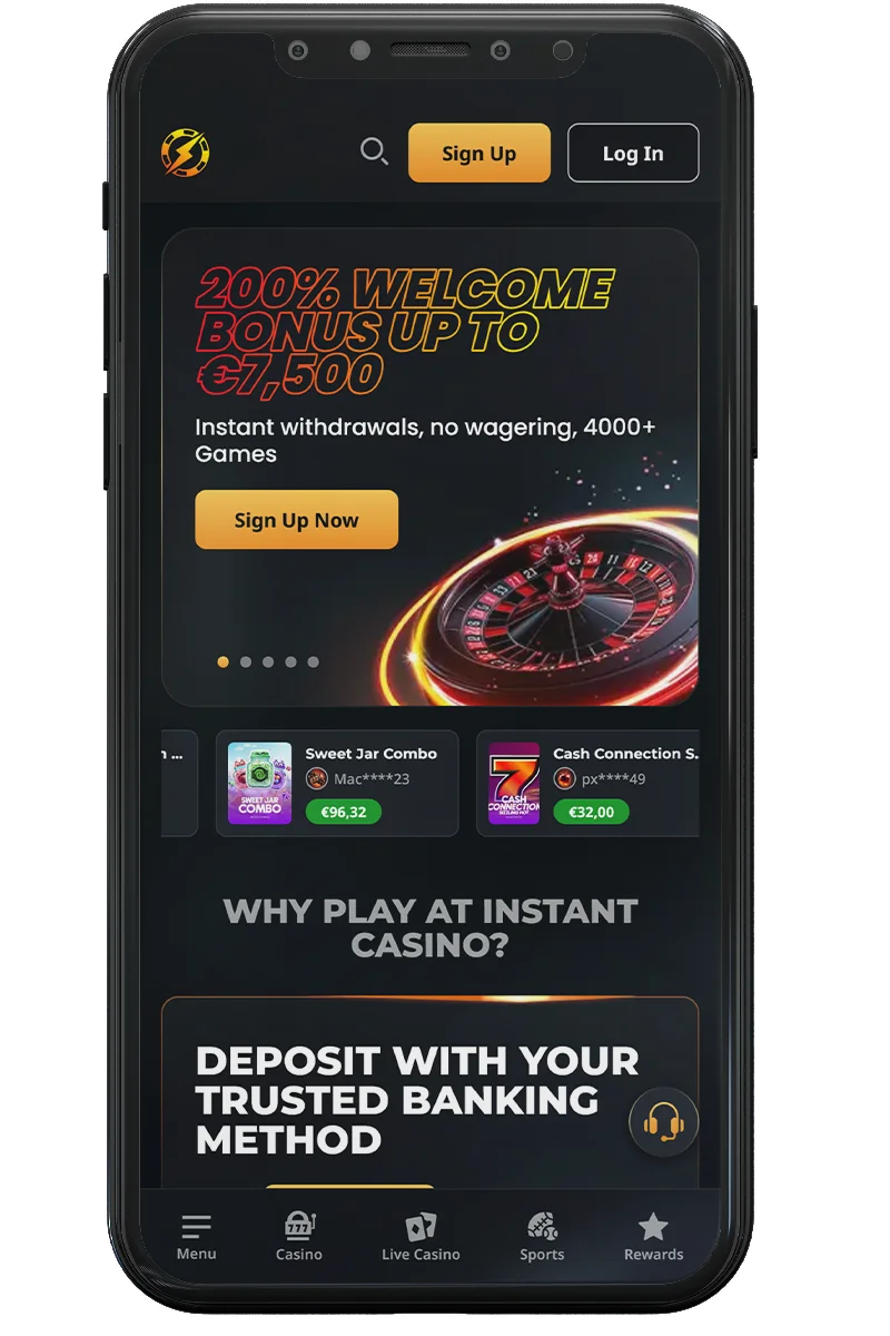 Screenshot van een online casino op een mobiele telefoon
