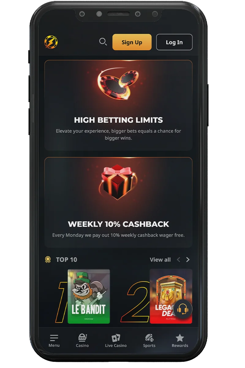 Screenshot van een online casino op een mobiele telefoon