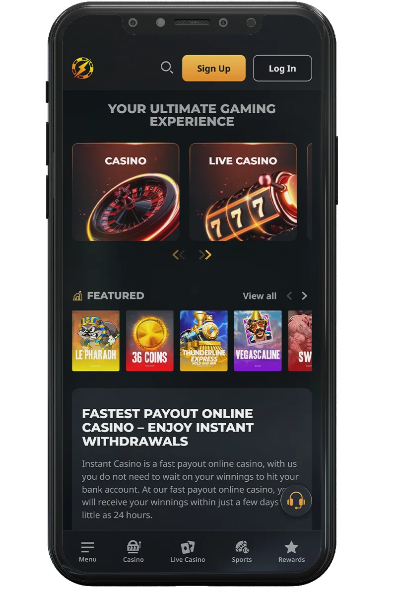 Screenshot van een online casino op een mobiele telefoon